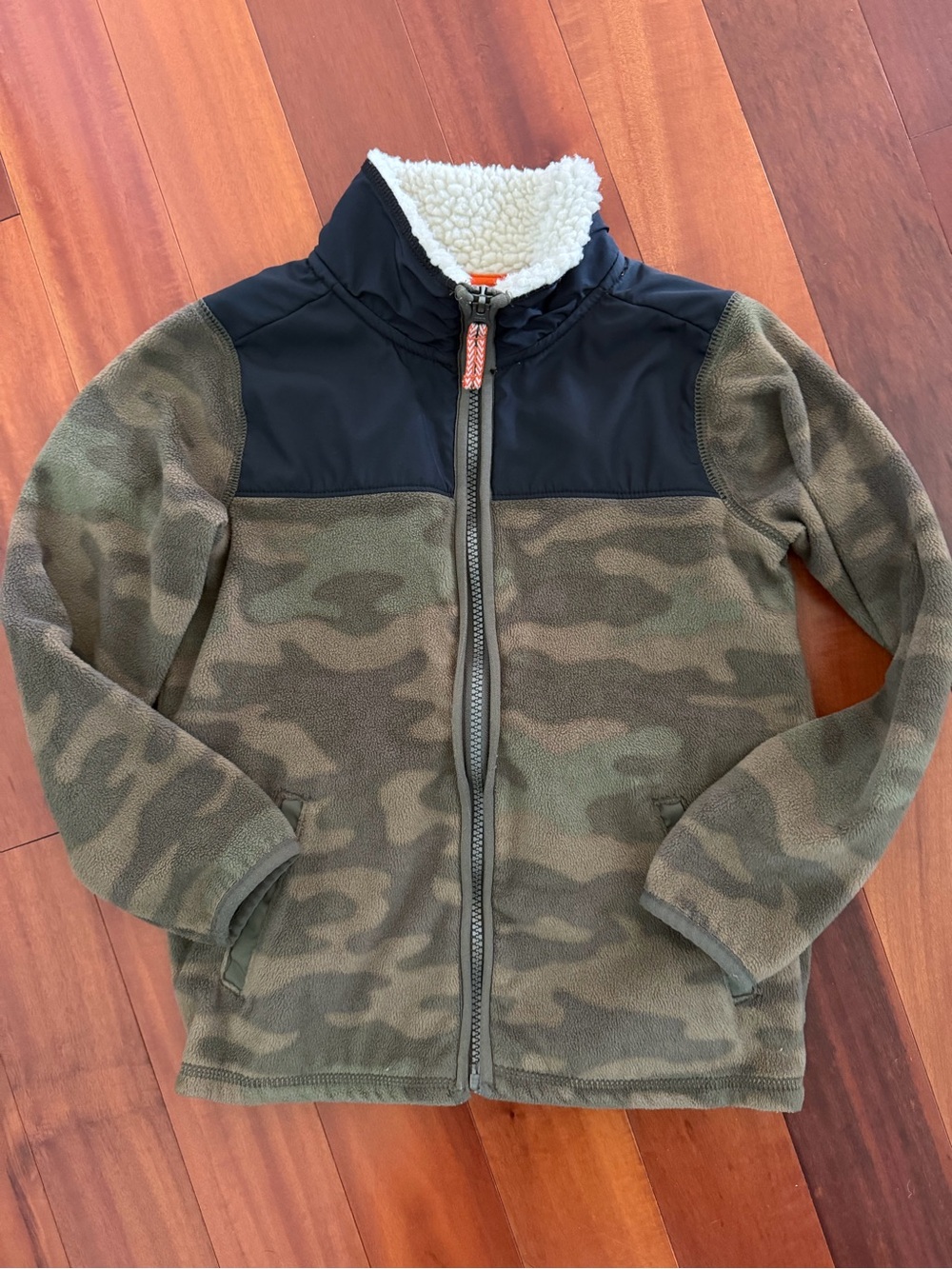 Carter's Camouflage Fleece Zip Jacket with Sherpa Collar - Green, Black, White